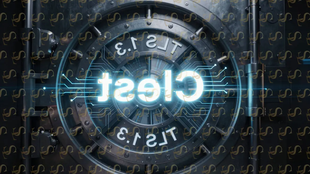 An abstract digital vault with layers of encryption shielding a glowing client alias in darkness.