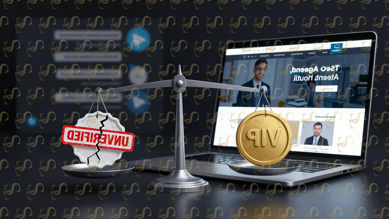A symbolic split-screen comparing a reputable agency's professional presence against an unverified direct booking platform.