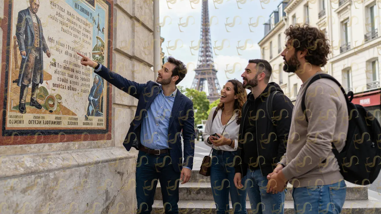 A French-speaking companion shares local history with tourists in Paris, fostering understanding through conversation.