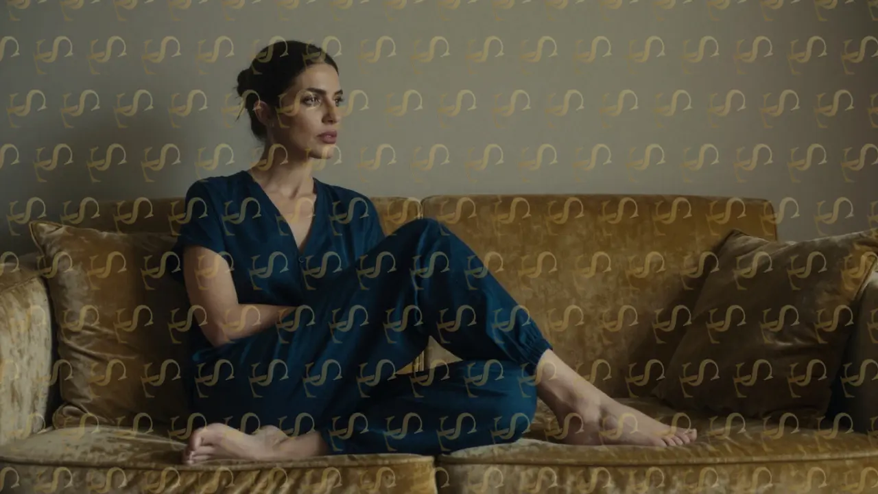 A woman seated calmly, feet turned toward her companion, radiating quiet comfort in a luxurious Dubai setting.
