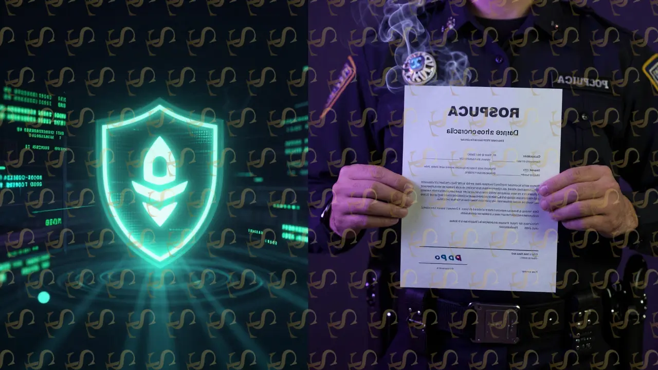 Split-screen showing financial surveillance on one side and anonymous cryptocurrency privacy on the other.