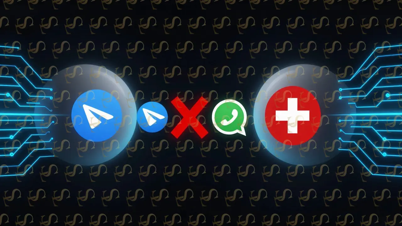 Two anonymous devices connected by encrypted data streams through a VPN tunnel, with blocked app logos in dark abstract style.