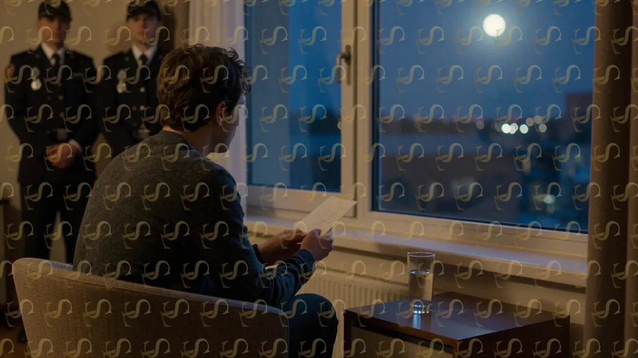 A client alone by a window, holding a note, reflecting quietly after a meaningful encounter.