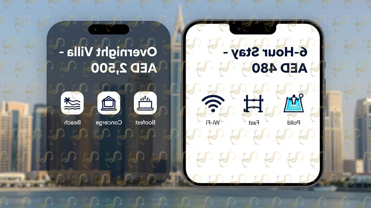 A smartphone screen comparing hourly and overnight booking options with visual icons for amenities.